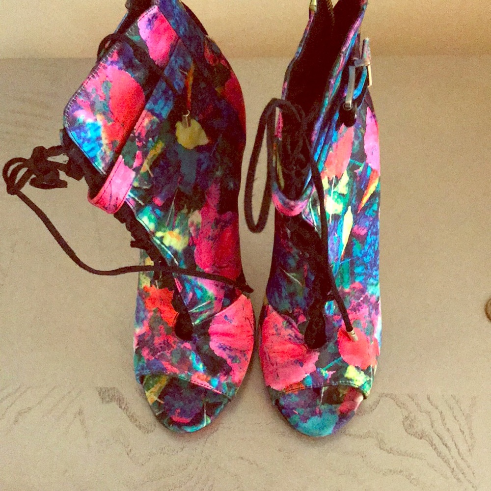 Brian Atwood floral satin booties